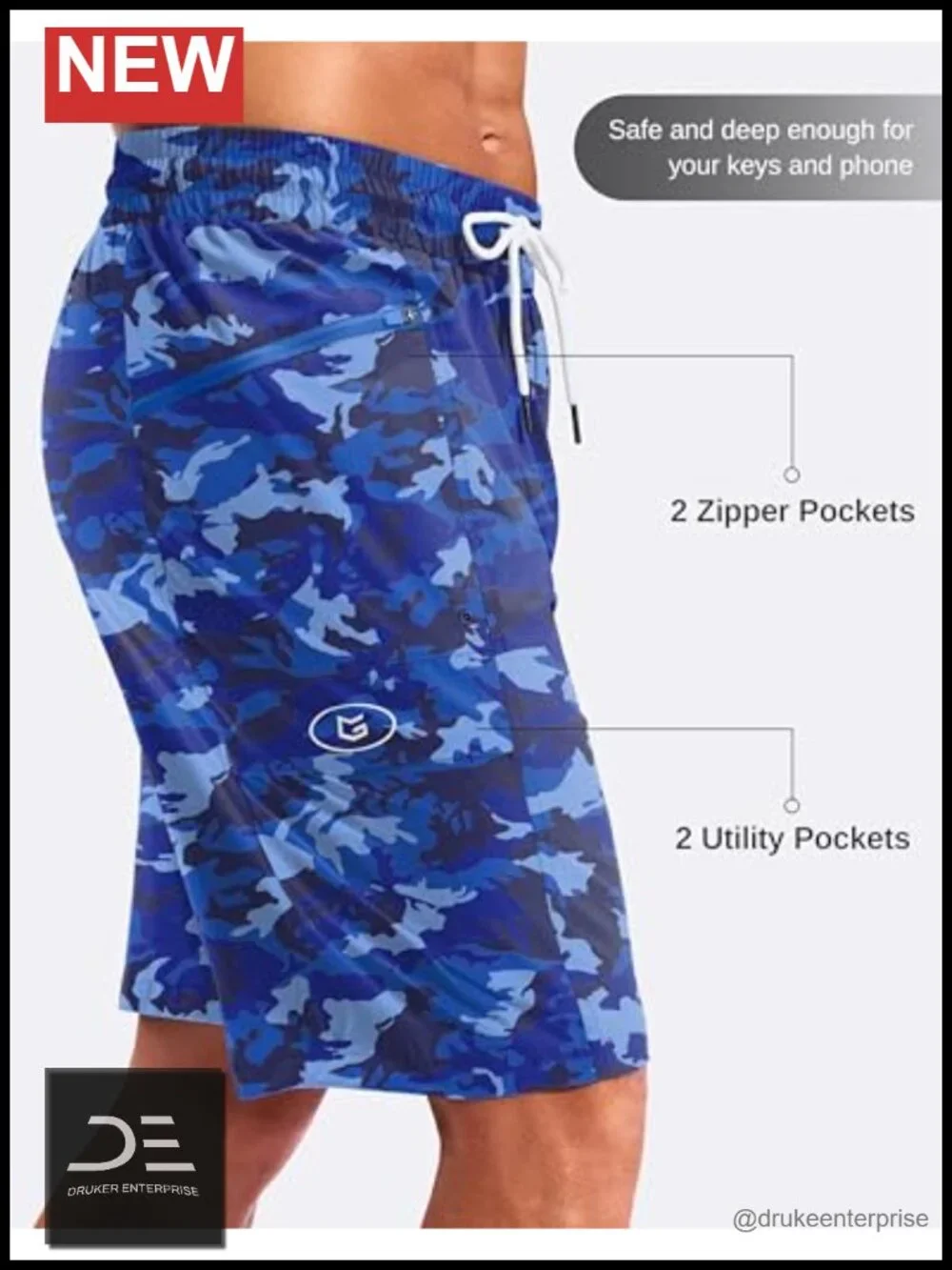 Men's 9-inch Board Shorts with Zipper Pockets, Quick Dry No Mesh Liner